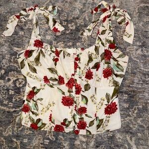 Floral Print Women's Top - Red and White